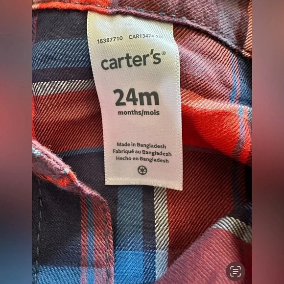 NWOT Carter's Boys 2 pc Flannel Plaid Button Top & Khaki Pant Set size 24m - Picture 4 of 9